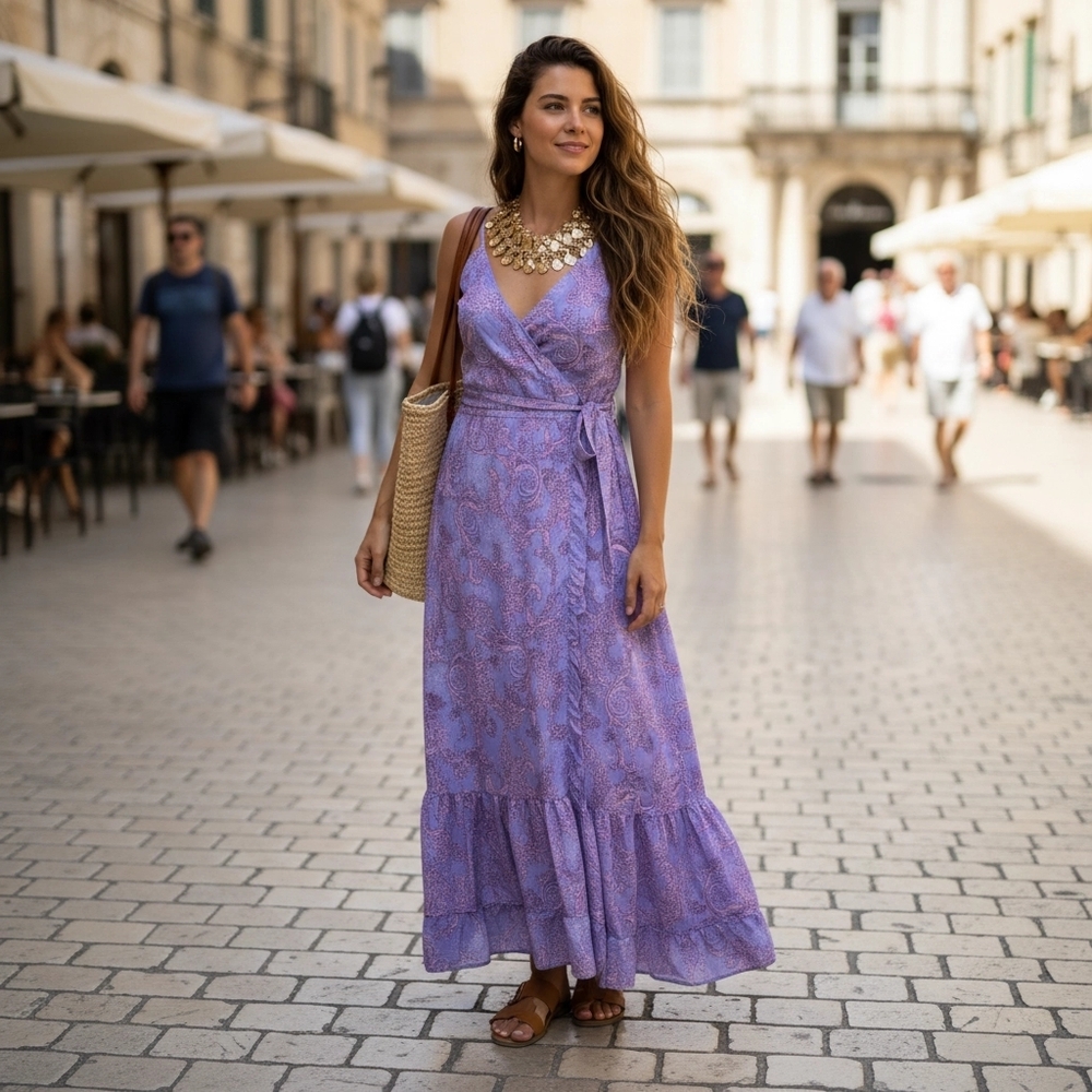 Purple Spaghetti Strap Maxi Dress for Weddings